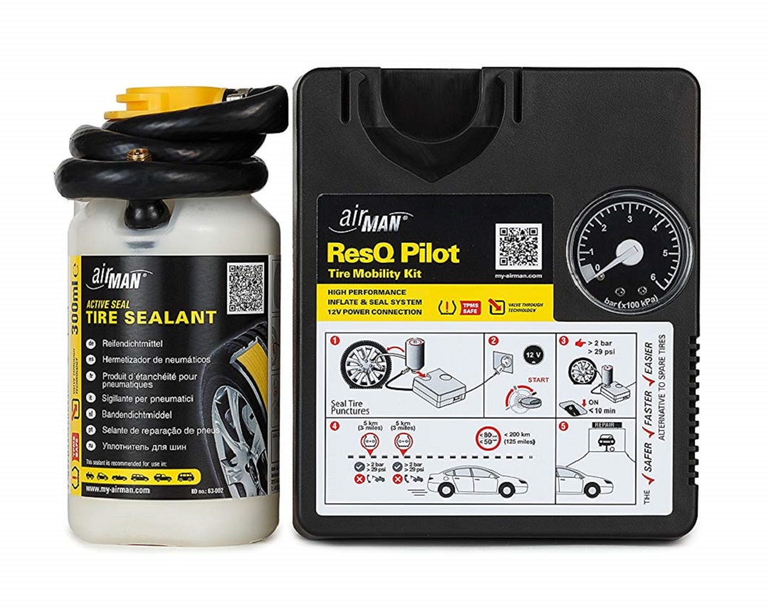 AirMan ResQ Pilot 12V Compressor + 300 ml Tire Sealant – Tire Mobility KIT